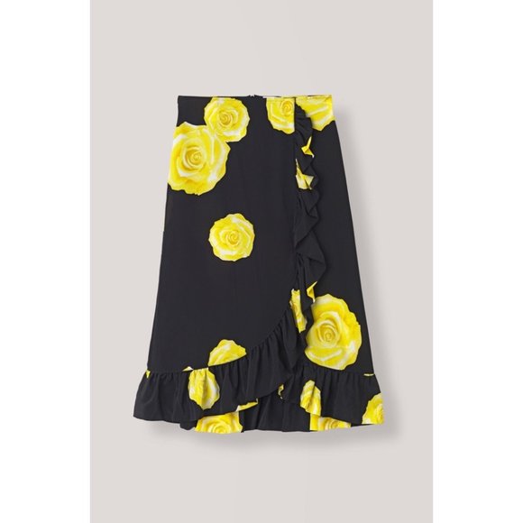 Ganni Black and Yellow Floral Midi Skirt - Picture 1 of 11